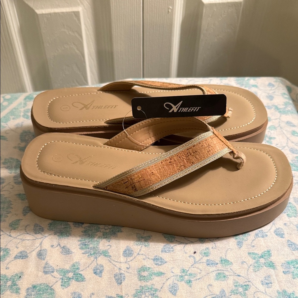 Athlefit Tan Women's Platform Sandals